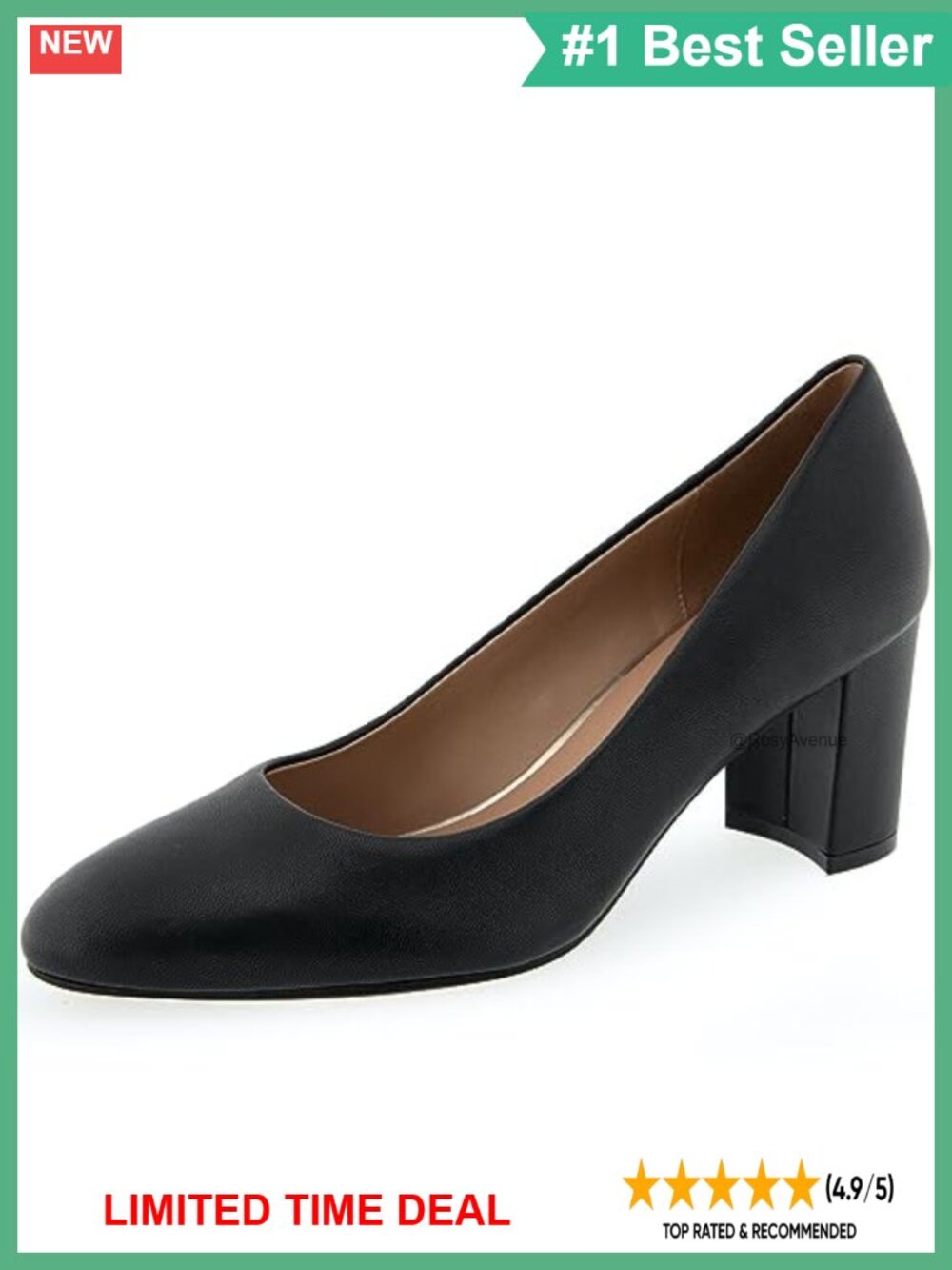 Aerosoles Betsy Leather Block Heel Pump Almond Toe Cushioned Business Casual